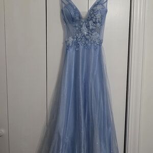 Elegant Blue Floral Lace Prom Dress